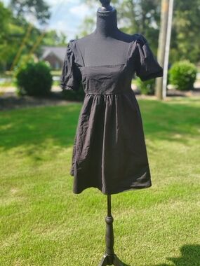 wild fable Black Square-Neck Puff Sleeve Mini Dress